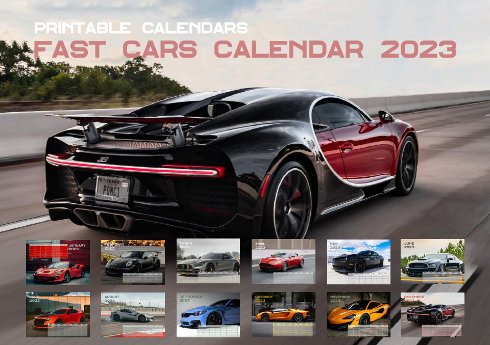 Fast Cars 2023 Printable Calendar Printable Calendars