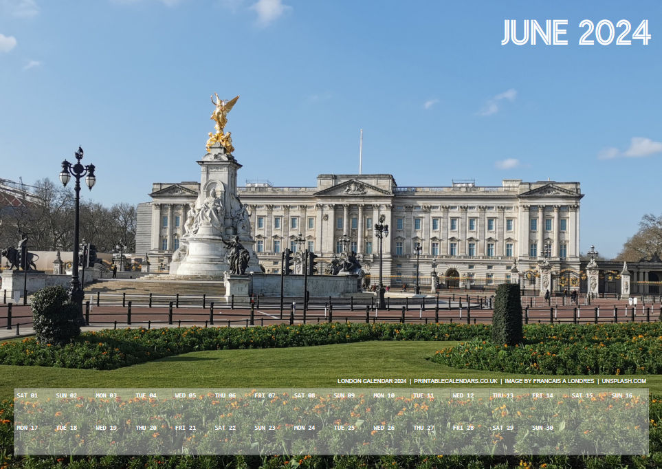 London Calendar - June 2024 - Free to Print